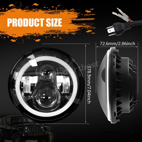 2X 7" LED Headlight Halo Angel Eyes DRL Light W/Adapter For Land Rover Defender - Picture 2 of 12