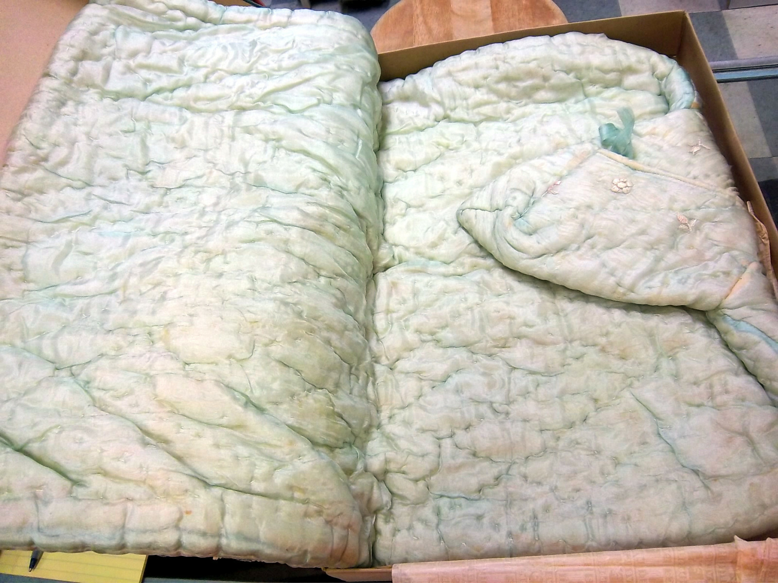 vintage baby Pepperell Crib Blanket in original box, some water