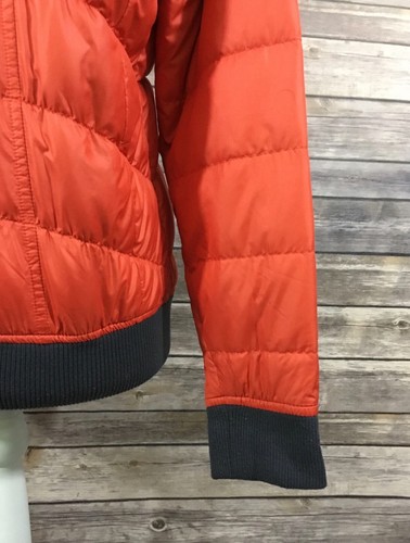 Athleta Womens Goose Down Puffer Bomber Jacket Medium Orange Gray Pockets I31 - Bild 8 von 12