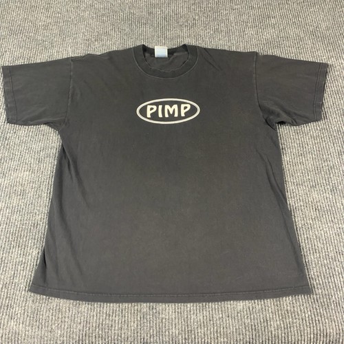 Vintage Gildan T-Shirt Herren XL schwarz Zuhälter Logo Grafik schwere Baumwolle Freizeit Y2K