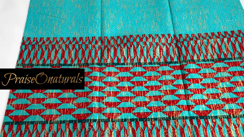 Kente Gold Embellished African Fabric Print 6Yards 100% Cotton Red Blue Material - Video 1 of 1
