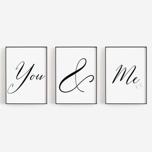 Set Of 3 You Me Love Bed Black White Bedroom Home Poster Print