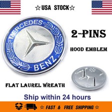 Blue 2-pin Laurel Wreath Hood Emblem Badge For E GL GLK ML SL R S