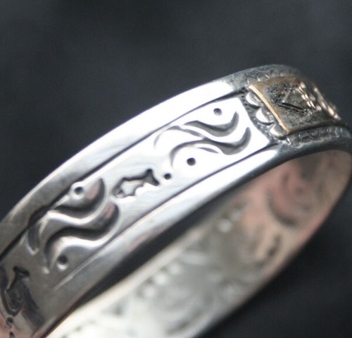 Carol Hatathlie Sterling Silver & Gold Filled Stamped Cuff Bracelet - Picture 5 of 9