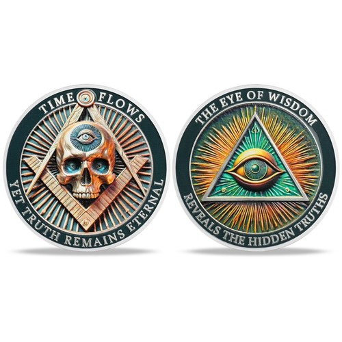 Allsehendes Auge Freimaurer Münzen-3D Totenkopf-Master Mason Freemason Sammlerstück Geschenk - Bild 16 von 18