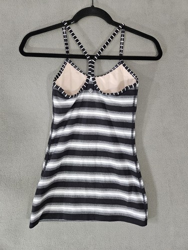 Lululemon Athletic Womens 4 Tank Top Shirt Built In Bra Black Spaghetti Stripe - Picture 5 of 7