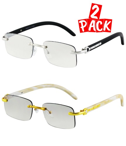 Retro Wood Buffs Vintage Style 90s Gangster Rimless Clear Lens Square EyeGlasses - Picture 18 of 49