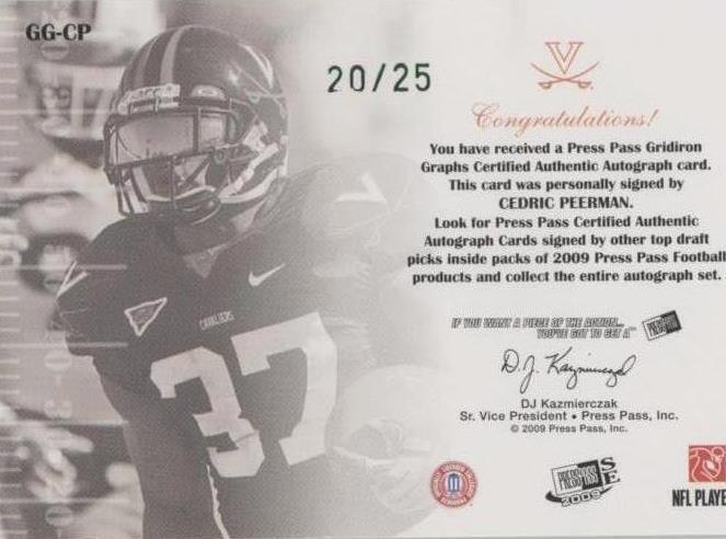2009 Press Pass Signature Edition Cedric Peerman #GG-CP
