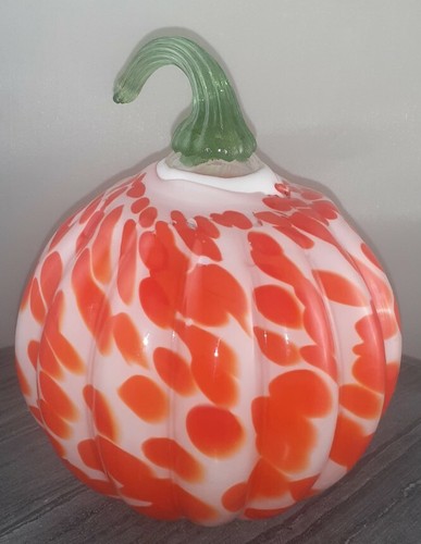 Hand Blown Art Glass Pumpkin Made in Poland Fall Halloween Decor ** See Pics - Picture 2 of 12