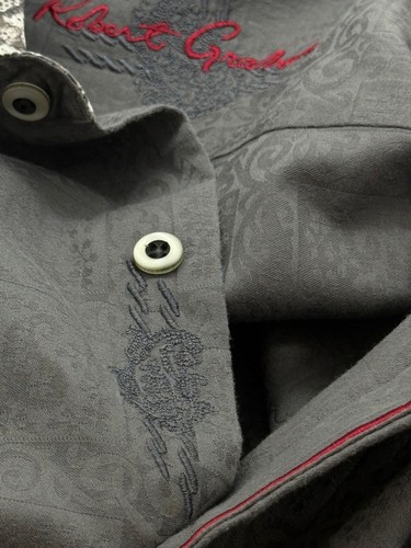 Robert Graham Men's Classic Fit Button Up Shirt Gray Paisley Jacquard Size M - Picture 8 of 13