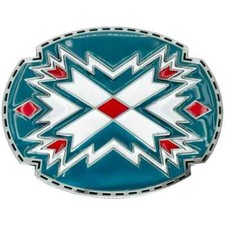 Indian American Style Turquoise Belt Buckle Southwest X Style Red White Blue