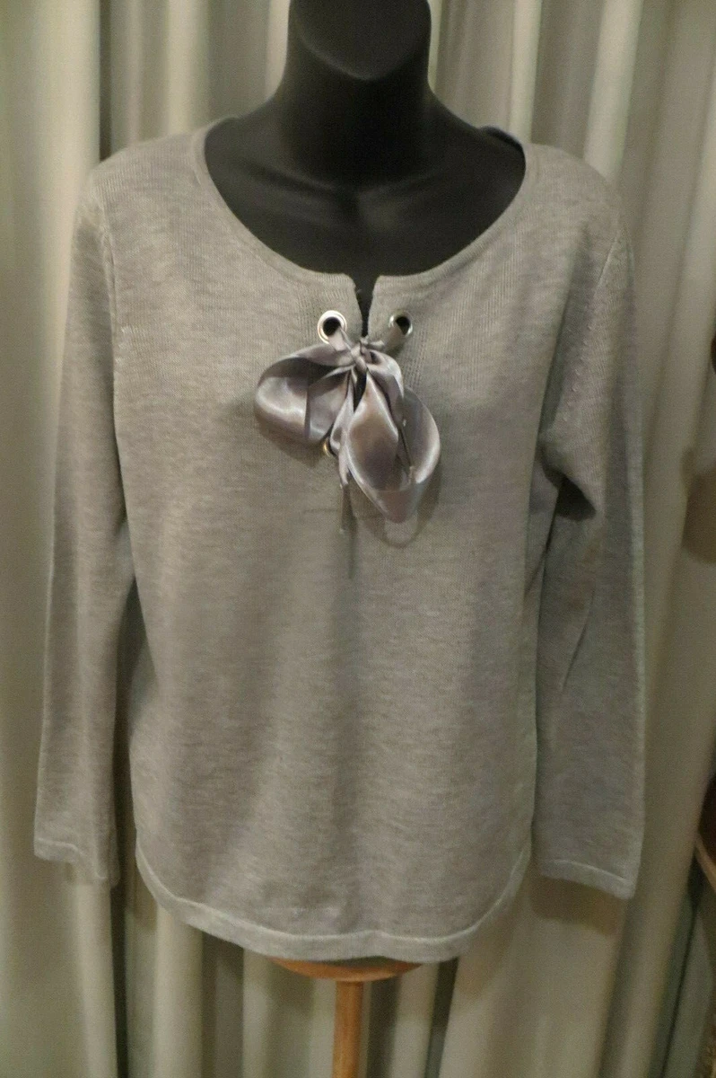 JUMPER TOP in VINTAGE Style SUPRE Grey Satin Bow JUMPER TOP