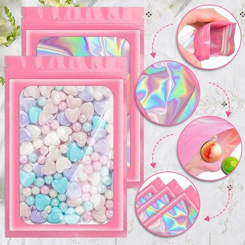 100 bolsas holográficas de lámina de Mylar a prueba de olores bolsa con cremallera transparente resellable 3"x5" - Imagen 18 de 21