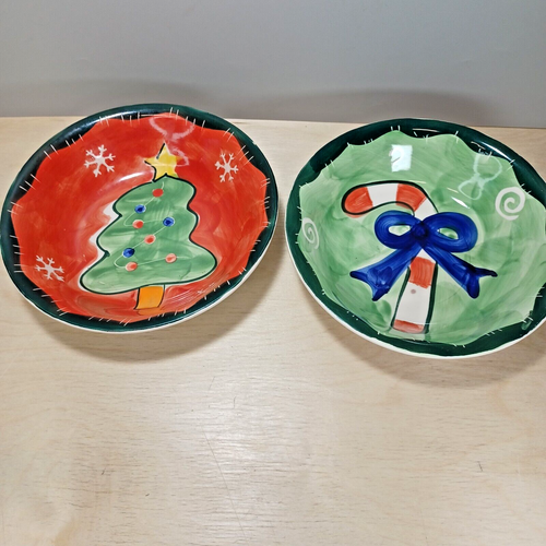 Studio 33 Christmas Bowls : 2 Hand Painted Soup/cereal Bowls Tree, & Candy Cane - Picture 2 of 10