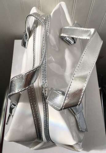 New Elizabeth Arden WHITE Patent with SILVER Double Handles Handbag Purse NICE - Picture 4 of 5