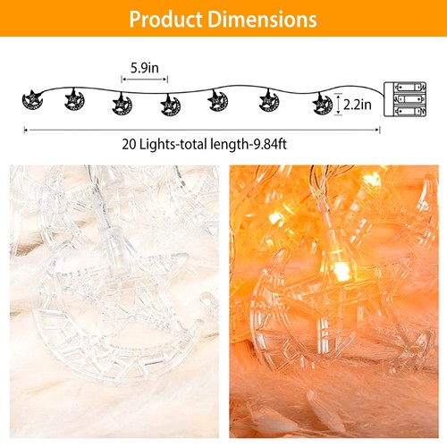 Ramadan Star Moon Crescent String Lights Battery Powered Warm Light Xmas Decor - Picture 9 of 13