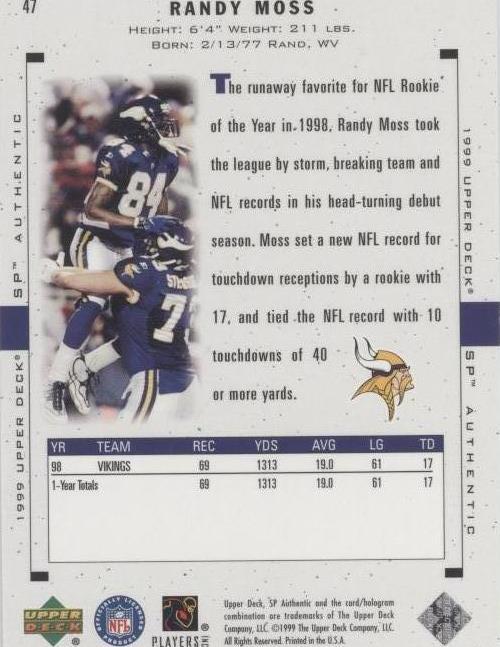 1999 SP Authentic Randy Moss #47
