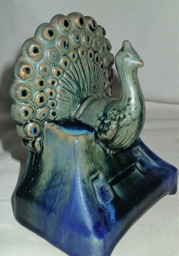 ANTIQUE FULPER ARTS & CRAFTS POTTERY PEACOCK BIRD HOME STATUE SCULPTURE BOOKENDS - Picture 3 of 12