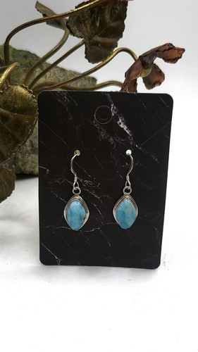 Vintage Sterling Silver Larimer Turquoise Stone Dangle Earrings  - Picture 7 of 8