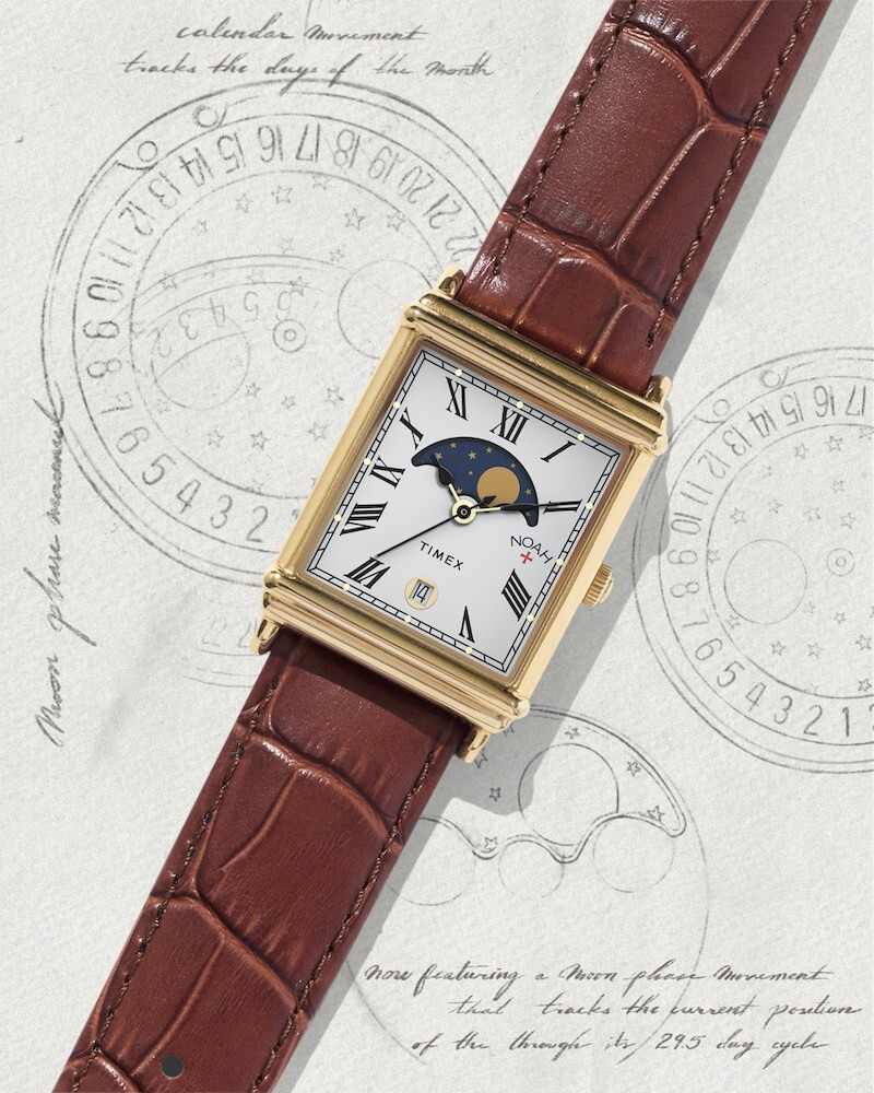 NOAH x TIMEX Moon Phase Watch Gold Case Brown Leather Belt