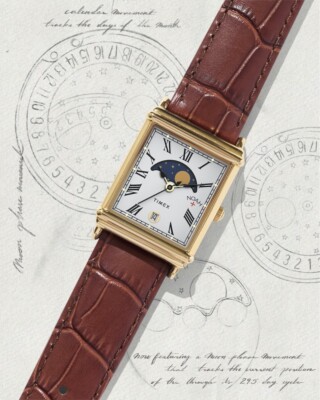 NOAH x TIMEX Moon Phase Watch Gold Case Brown Leather Belt