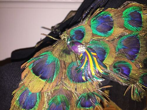 IRREGULAR CHOICE Brooch Gem PEACOCK Feather Womens Wedge High Heel Shoes SZ 5.5 - Picture 2 of 11