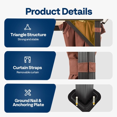 10'x13' Hardtop Gazebo Outdoor Aluminum Gazebo for Patio Heavy Duty Double Roof - Picture 6 of 9