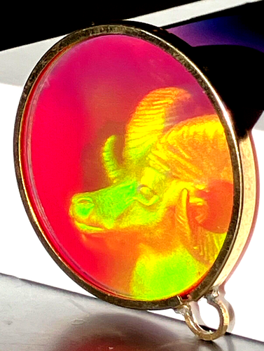Holograma vintage de vidrio mágico DCG Aries Ram Zodiac arte 3D bisel dorado años 80 - Imagen 15 de 24