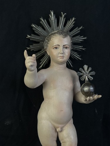 Bambino Gesù Di Praga legno Statua sacra Ihs Bambinello Napoletano 25 cm design - Foto 11 di 11