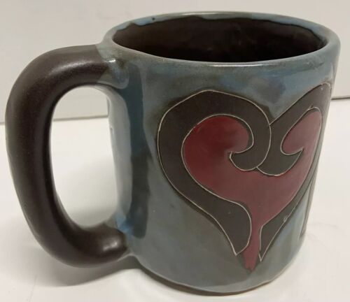 Used Mara Stoneware Red Hearts Mug Studio Pottery Cup Signed Ship Same Day - Picture 3 of 4