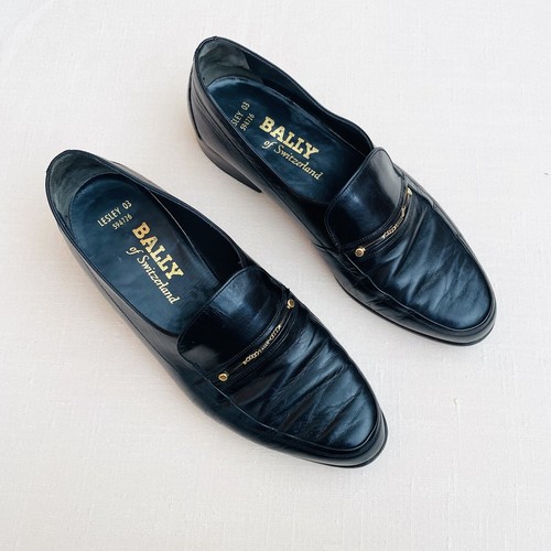 Vintage Bally Of Switzerland Mens Loafers Shoes Black Leather Lesley 03 Size 6E - Picture 2 of 8