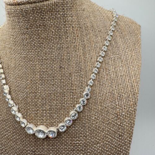 Vintage Monet Strass Choker Halskette funkelnder Kristall silberfarben - Bild 3 von 6