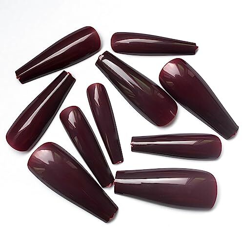 120pc Coffin Press on Nails Medium Length Colored Long Ballerina Dark Burgundy - Bild 3 von 6