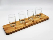 Refinery & Co. 5-Piece Wood & Glass Flight Beer Tasting Set New
