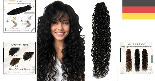 Tape Extensions, Echthaar Extensions, Locken Tape-In 35cm - Schwarz, 20 Stück - Bild 2 von 12