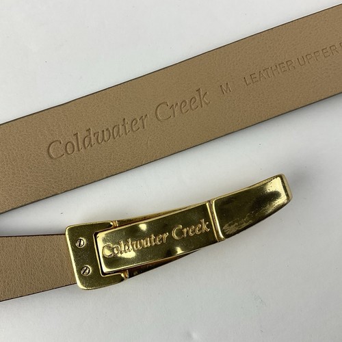 Coldwater Creek 2 Leather Belt Set Tan Gold & Gray Silver-Tone Hammered Buckle M - Picture 7 of 17
