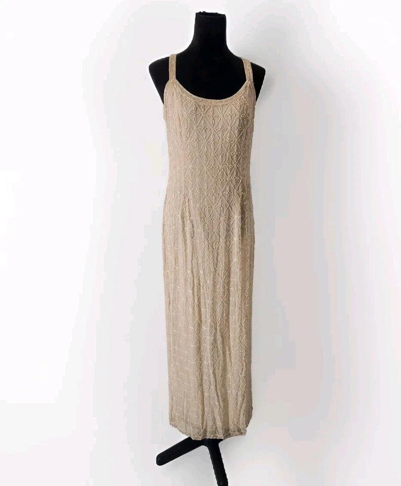 Adrianna Papell Ocasiones Crema Cuentas Seda Slip Vestido Vestido y Chaqueta Talla 10 Foto 4 de 4