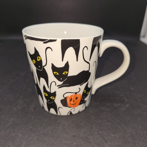 Crate And Barrel Black Cat and Jack-O-Lantern Pumpkin Mug 13oz