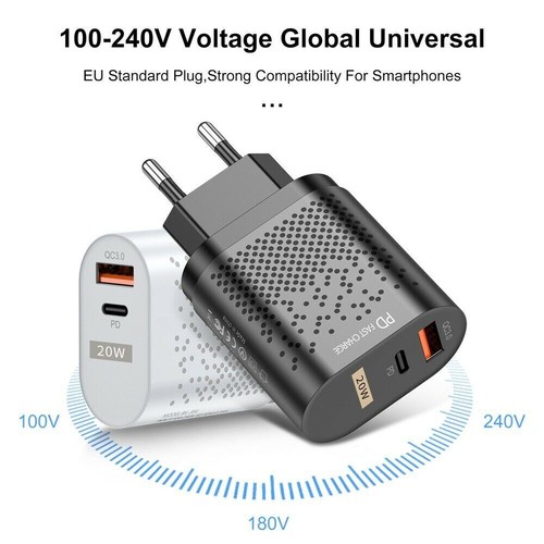 20W Schnellladegerät Dual Port USB QC3.0 + TYP C PD Ladegerät Netzteil Adapter - 第 6/14 張圖片