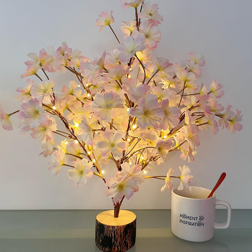 19Inch Cherry Blossom Tree Light, Lighted Artificial Tree with Pink Silk Flowers - Picture 9 of 12