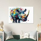 Multicolor Rhino Watercolor Wall Art Canvas Unframed Print Art
