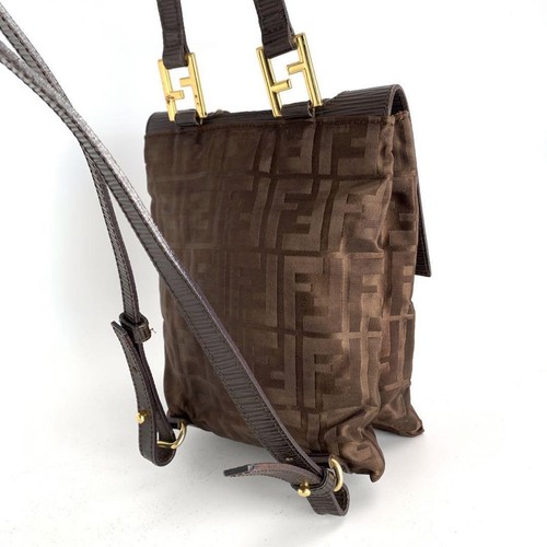 FENDI Backpack FF Zucca Nylon Leather Brown Authentic - Picture 14 of 24