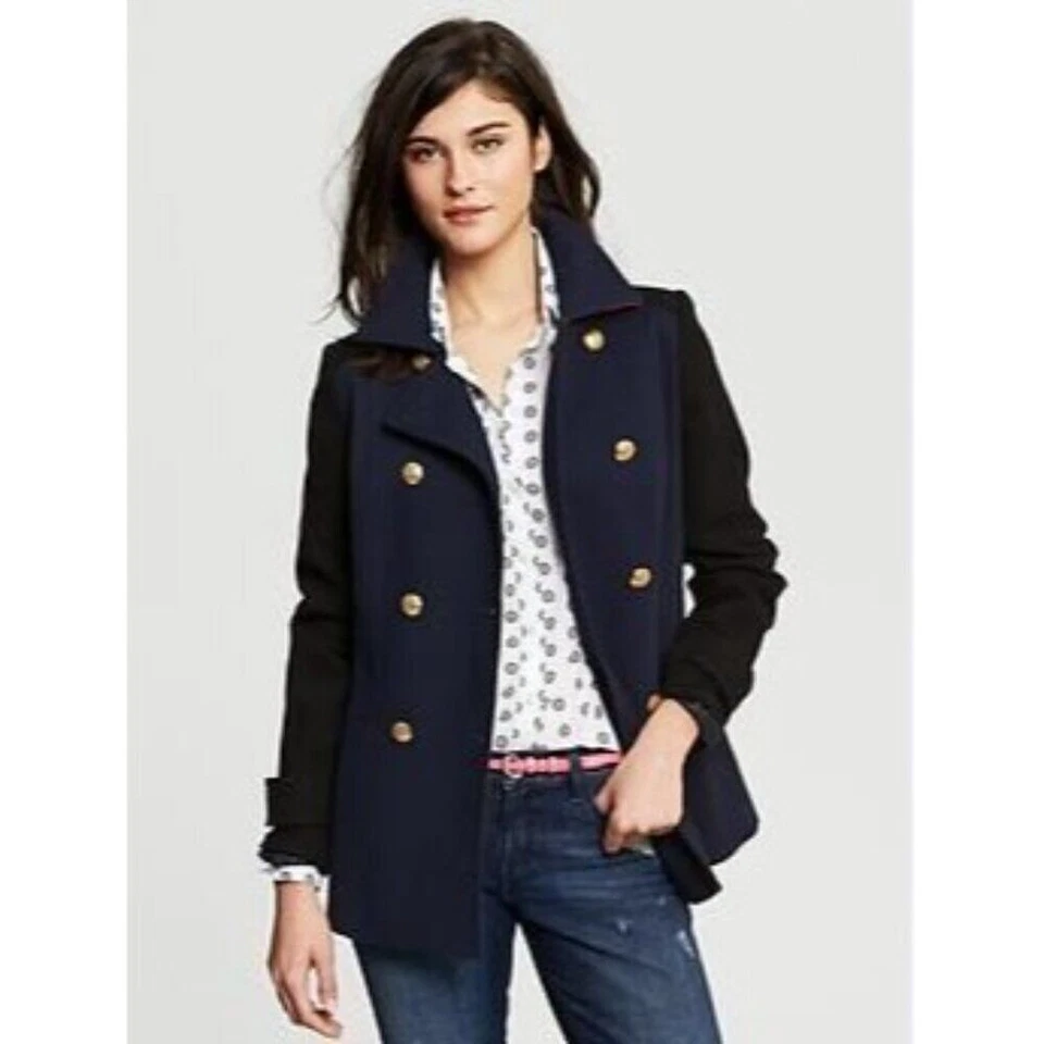 Abrigo Banana Republic Pea Chaqueta Doble Pecho Manga Negra Mujer Talla S Náutico Foto 2 de 4