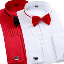New Mens French Cuff Wing Tip Collar Wedding Bridegroom Dress Shirt Tuxedo