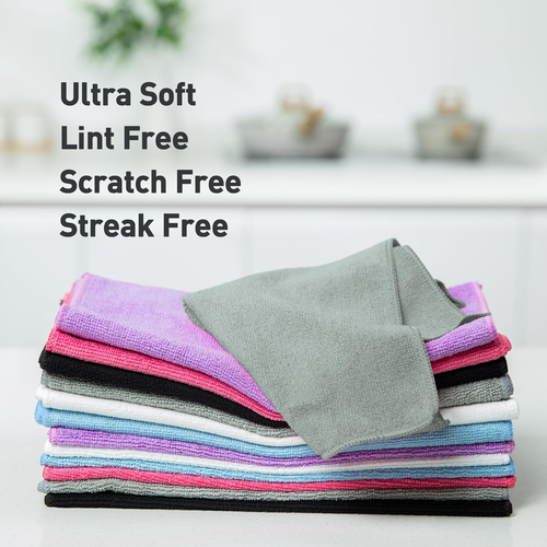 Microfiber Cleaning Cloths, 13"X13", Lint-Free, Absorbent, 12-Pack Gray - Picture 3 of 12