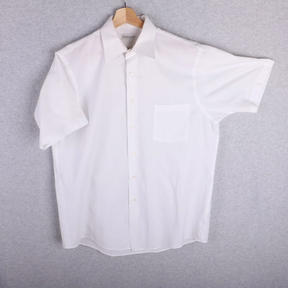 Van Heusen Men's Short Sleeve Wrinkle-Free Poplin Dress Shirt White 16 