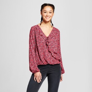 Women-Printed-Long-Sleeve-V-Neck-Top-Mossimo