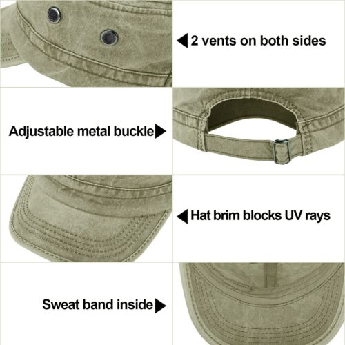 Army Cap 2PCS Cadet Military Hat for Men Women Flat Top Cap Unisex Outdoor Sport - Picture 2 of 9