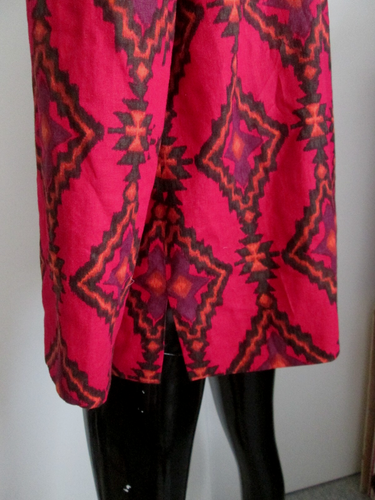 KASPER Size 10 Linen Rayon Deep Red Southwestern Print Open Front Jacket - Picture 5 of 7