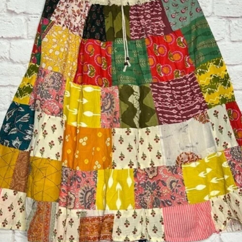 Gypsy Patchwork Damen Rock Baumwolle Boho Hippie Handarbeit Patchwork Mehrfarbig - Bild 3 von 5